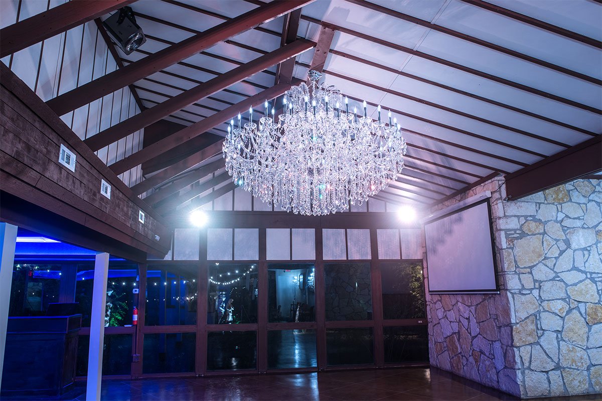 The Chandelier Chateau is an incredible reception room for dancing at The Vista on Seward Hill