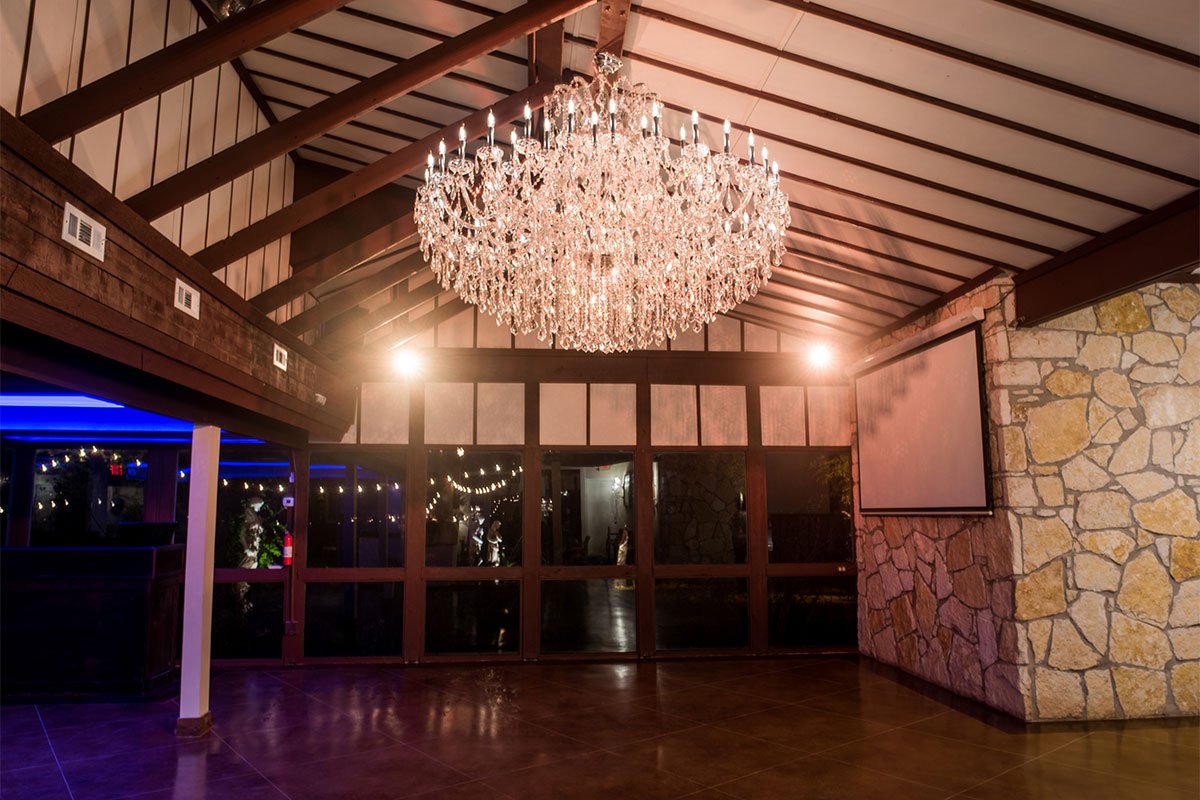 The Chandelier Chateau is an incredible reception room for dancing at The Vista on Seward Hill