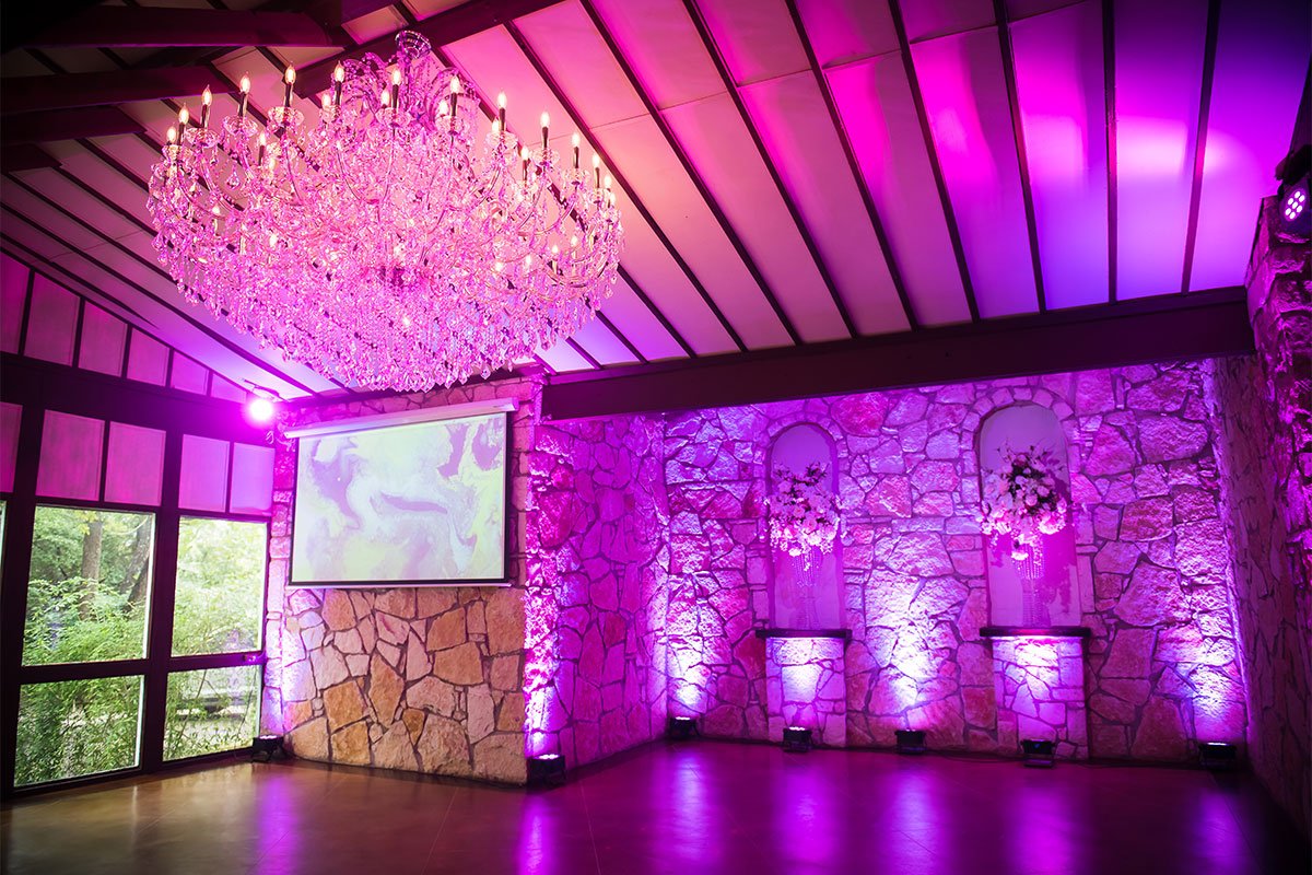 The Chandelier Chateau is an incredible reception room for dancing at The Vista on Seward Hill