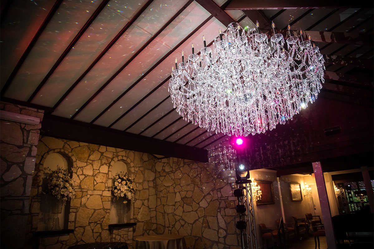 The Chandelier Chateau is an incredible reception room for dancing at The Vista on Seward Hill