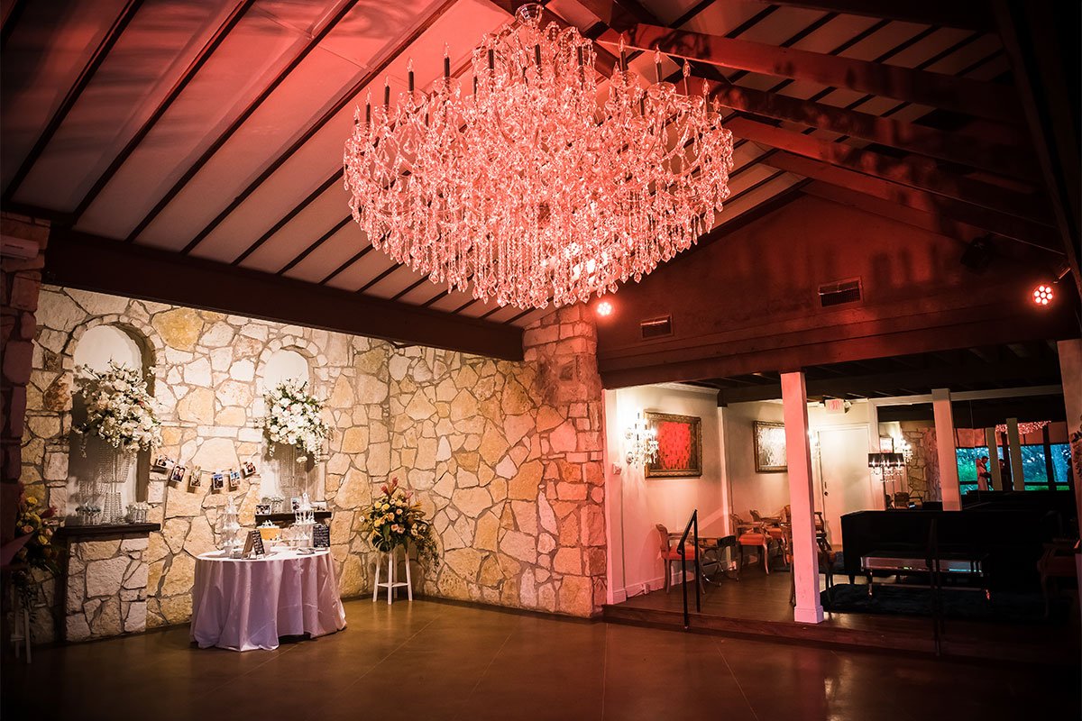The Chandelier Chateau is an incredible reception room for dancing at The Vista on Seward Hill