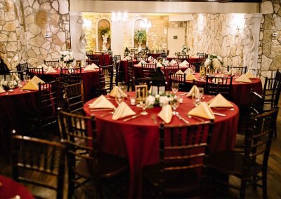 The dining room at The Vista On Seward Hill boasts beautiful chandeliers