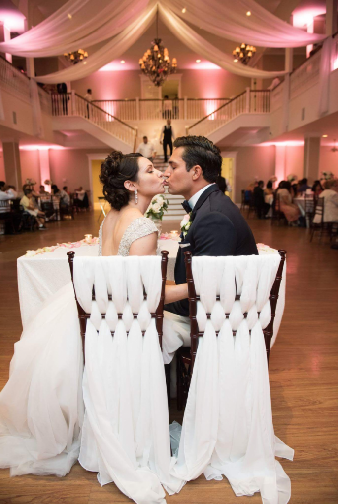 Blush Uplighting &amp; Ceiling Draping