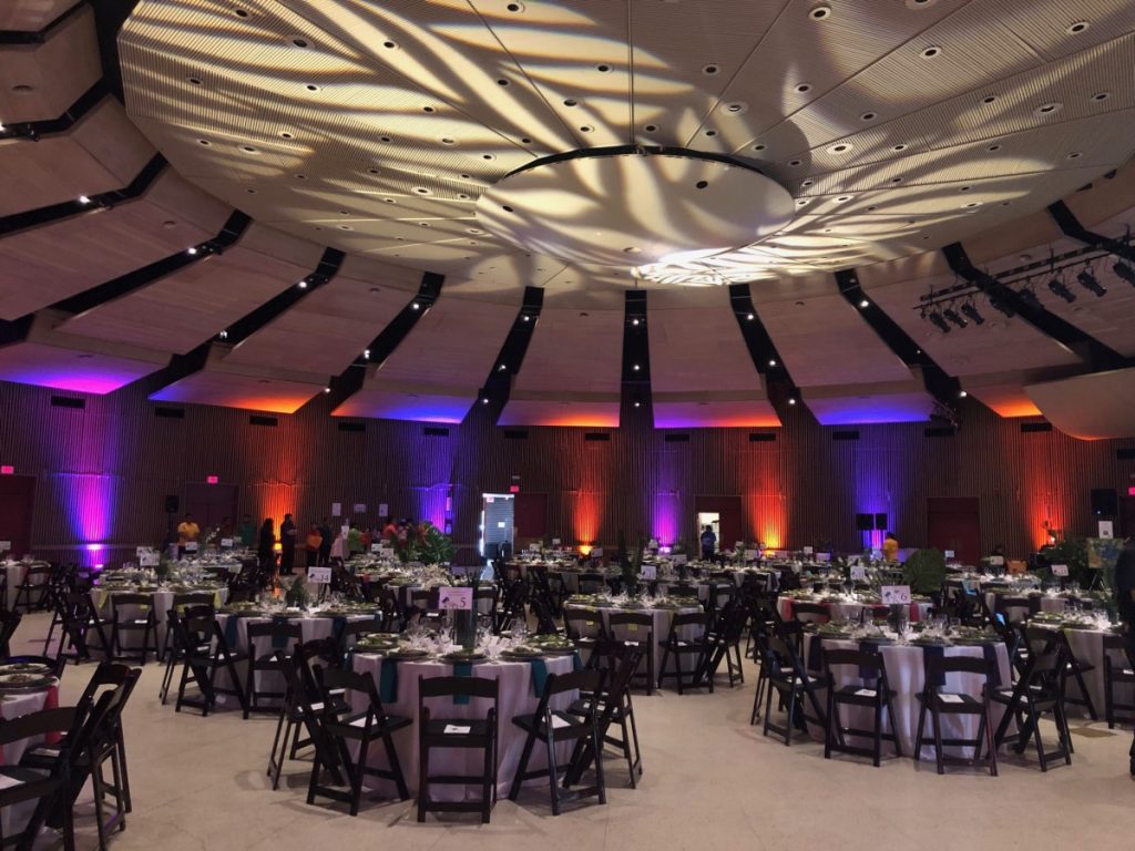 Multi-Colored Uplighting with Pattern Gobos on Ceiling