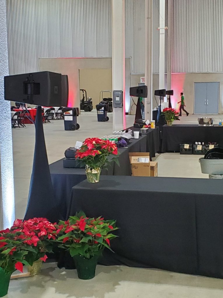 Speaker Setup with Stand Skrim Covers