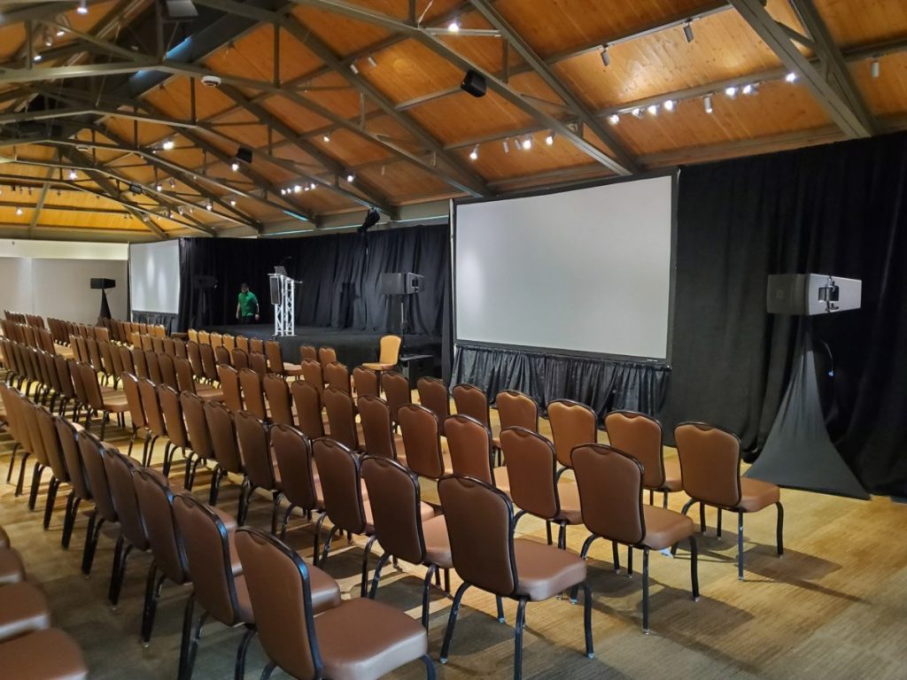Projection with Speaker Systems with Skrims