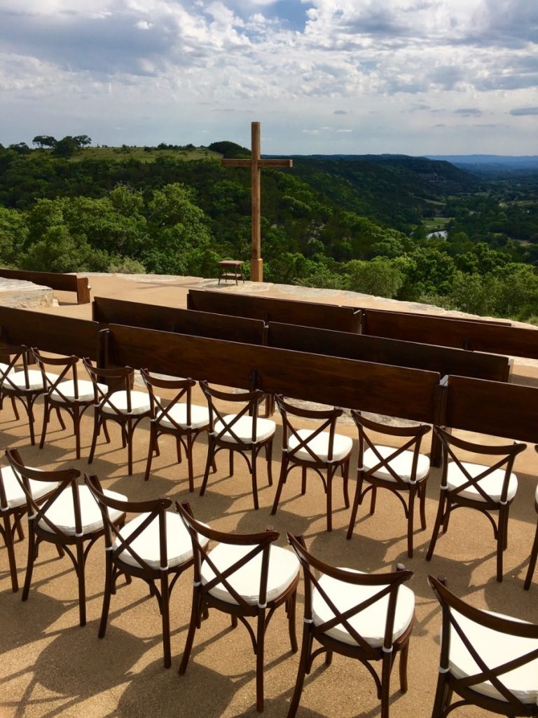 Crossback Chairs at Ceremony with Pews