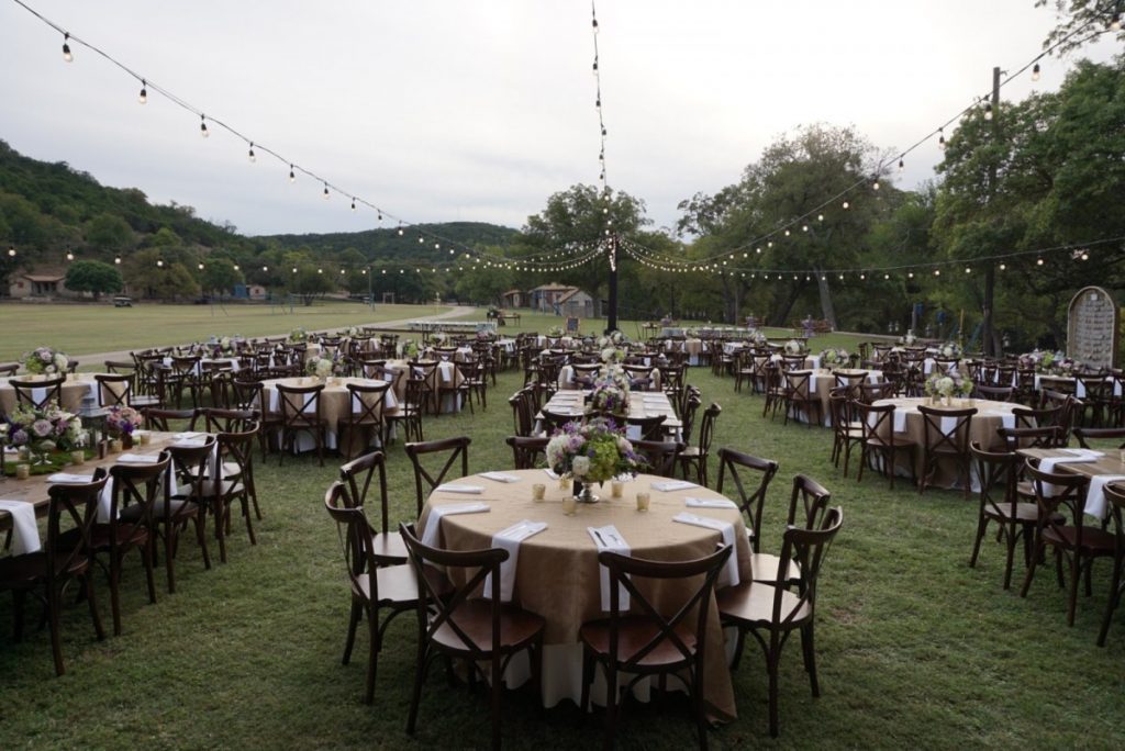 Outdoor Rustic Reception Featuring Crossback Chairs
