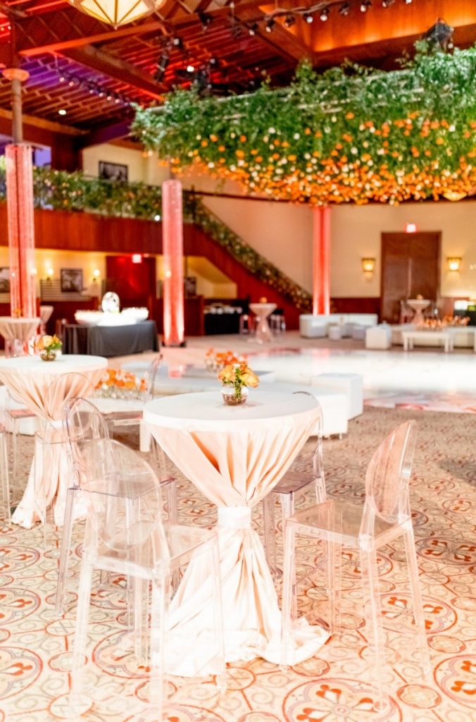 Ghost Barstools with Champagne Lamour Linens
