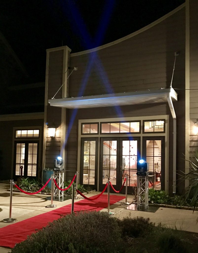 Red Carpet with Chrome Stanchions with Moving Heads