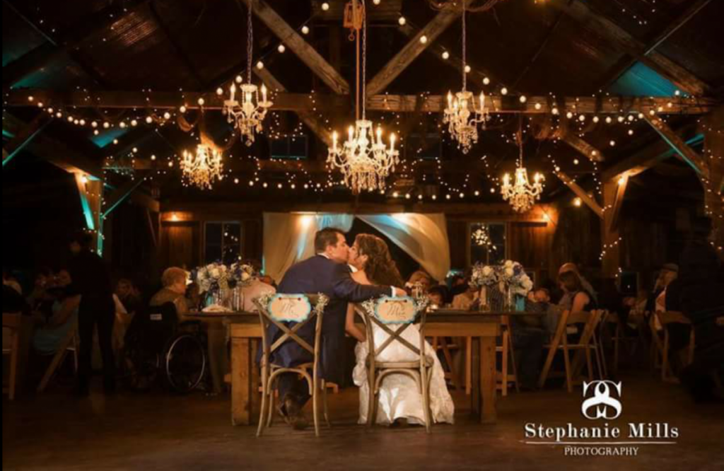 Chandeliers with String Lighting &amp; Twinkle Lights - Rustic Wedding
