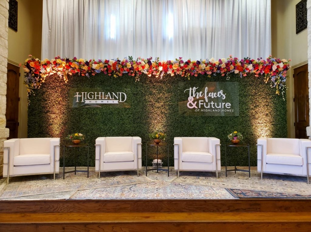 Hedge Walls with Uplights - with Club Chairs