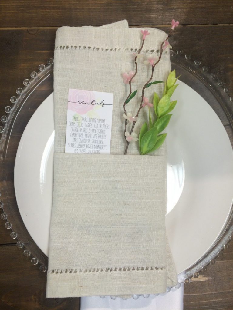 Natural Linen Napkin with Clear Glass Beaded Charger