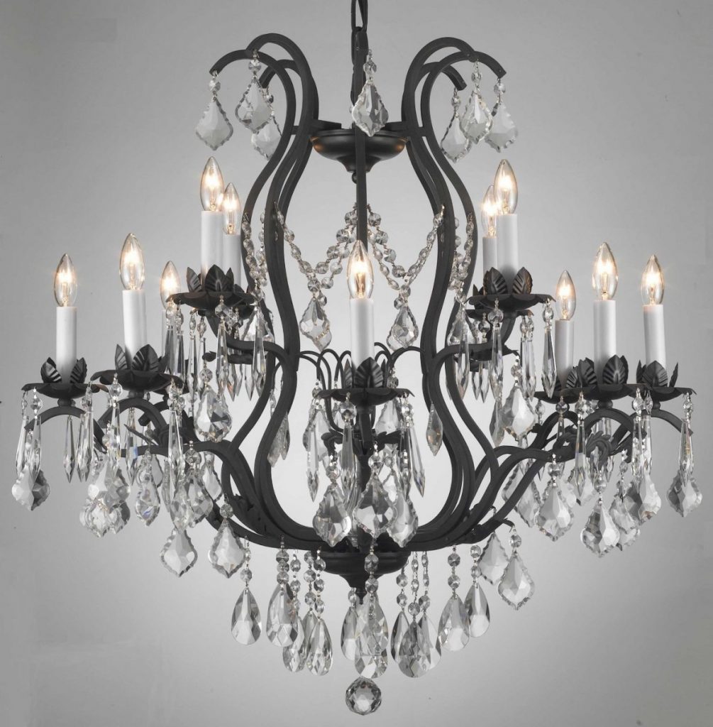 Rustic Wrought Iron Crystal Chandelier