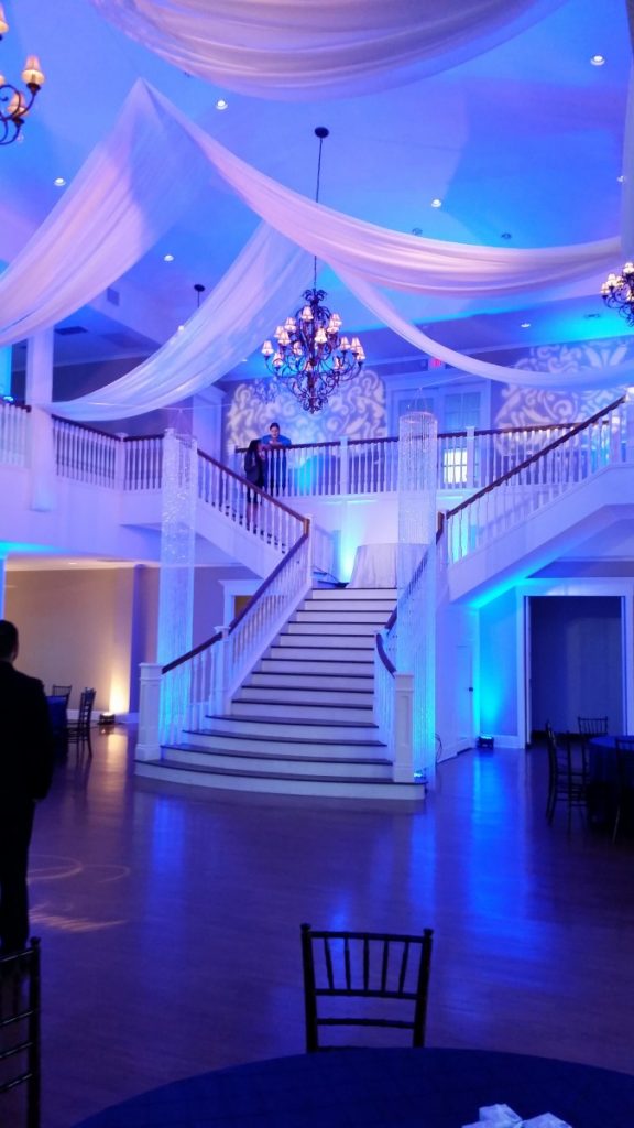 Ceiling Draping, Uplighting, Gobo Projection, and Shimmiliers