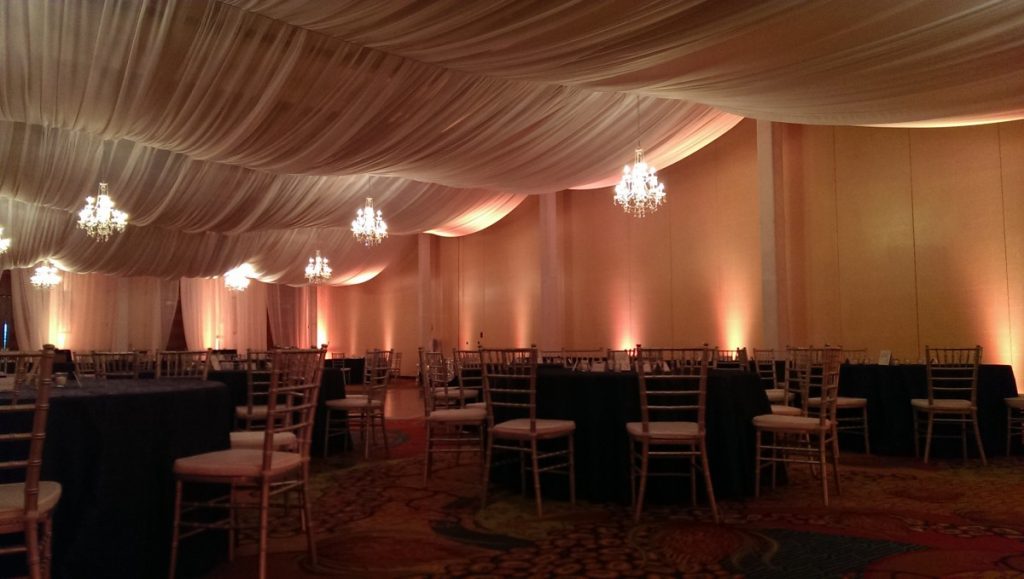 Elegant Ceiling Draping with Chandeliers