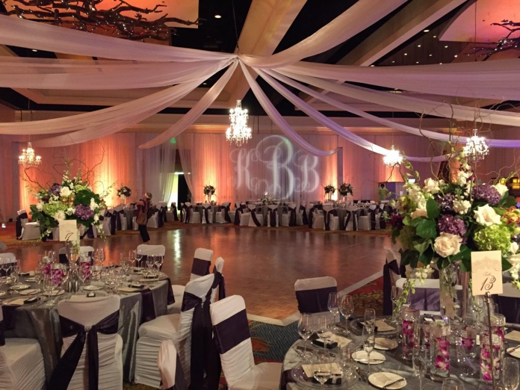 Ceiling Drape with Chandeliers