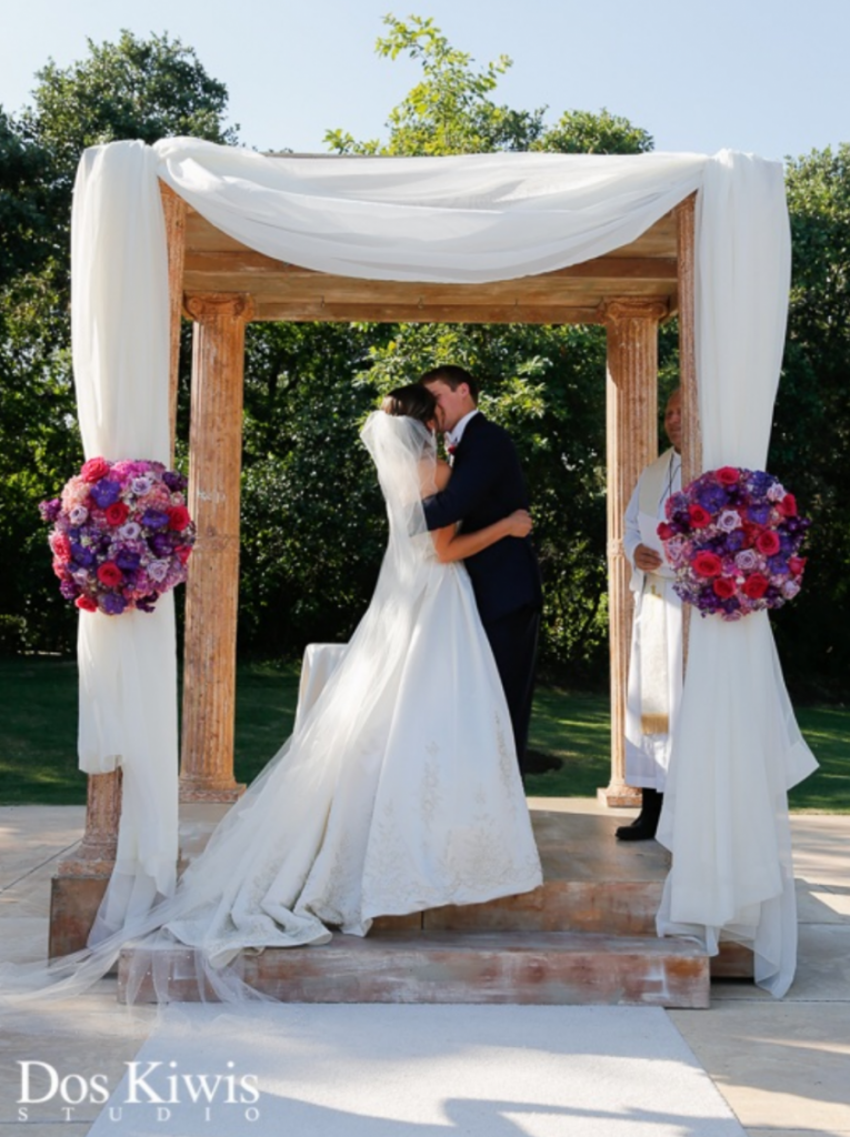 Hanging Drape on Greecian Arbor