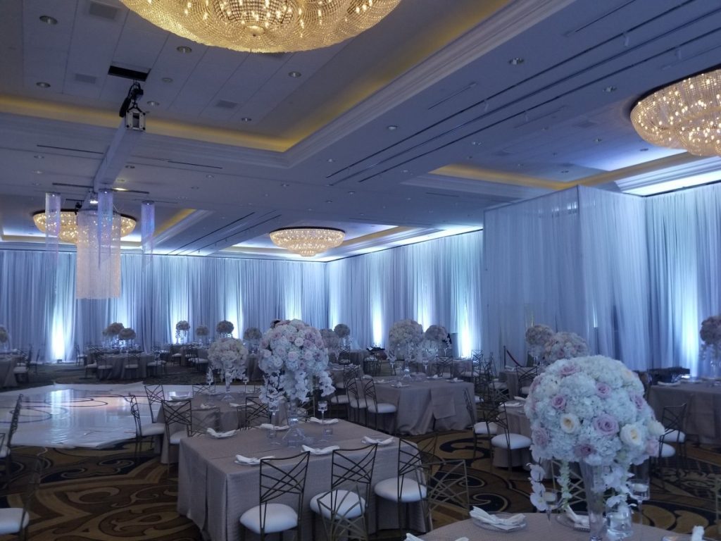White Sheer Wall Draping with Uplighting