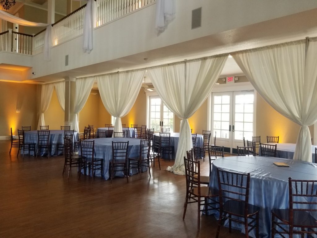 White Sheer Wall Draping with Uplighting