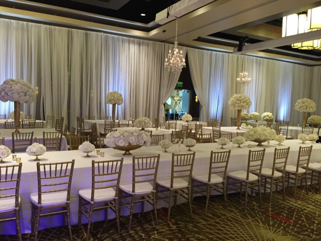 White Sheer Wall Draping with Uplighting