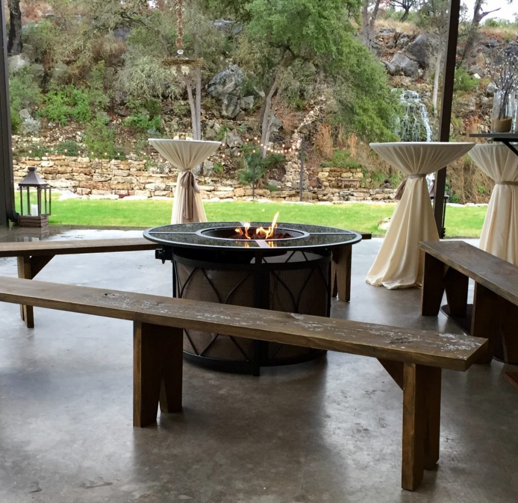 Round Fire Pits Featured with Rustic Benches