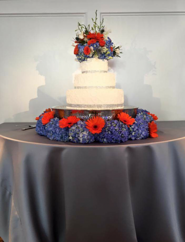 Cake Table Pinspotting with Silver Cake Stand