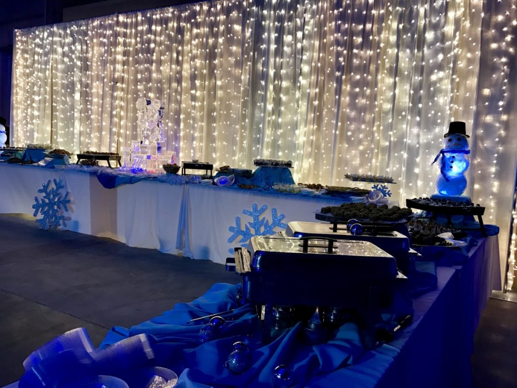 Lighted Twinkle Curtain with White Sheer Wall Draping