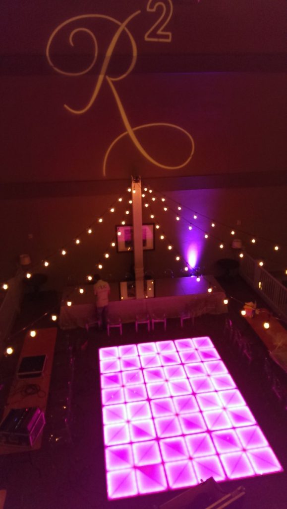 String Lighting from Truss with Gobo Projection &amp; LED Dancefloor