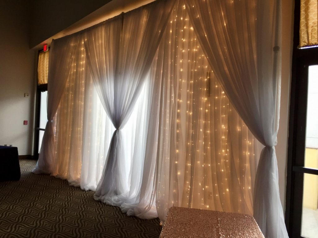 Twinkle Light Curtain with White Sheer Draping - Side View