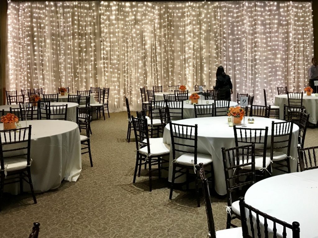 Lighted Twinkle Curtain with White Sheer Wall Draping