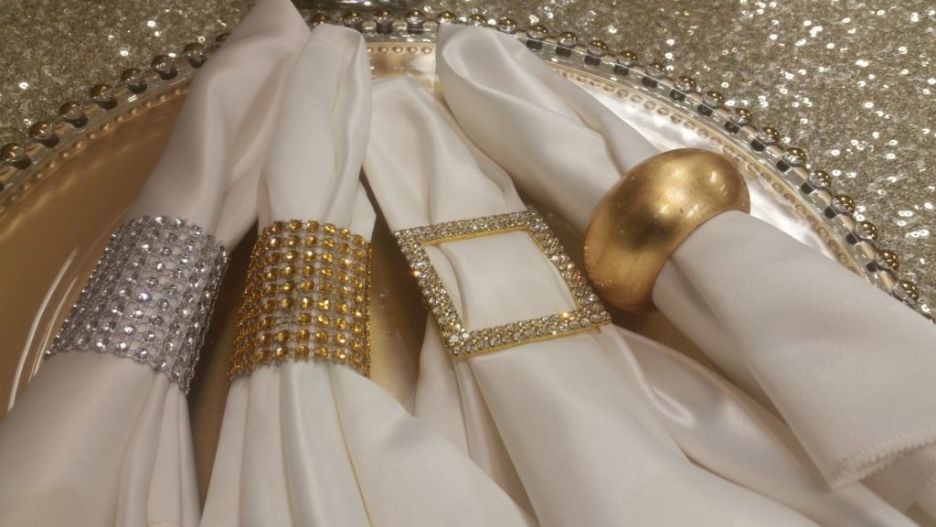 Silver &amp; Gold Glitz Napkin Wrap, Gold Buckle, and Gold Ring