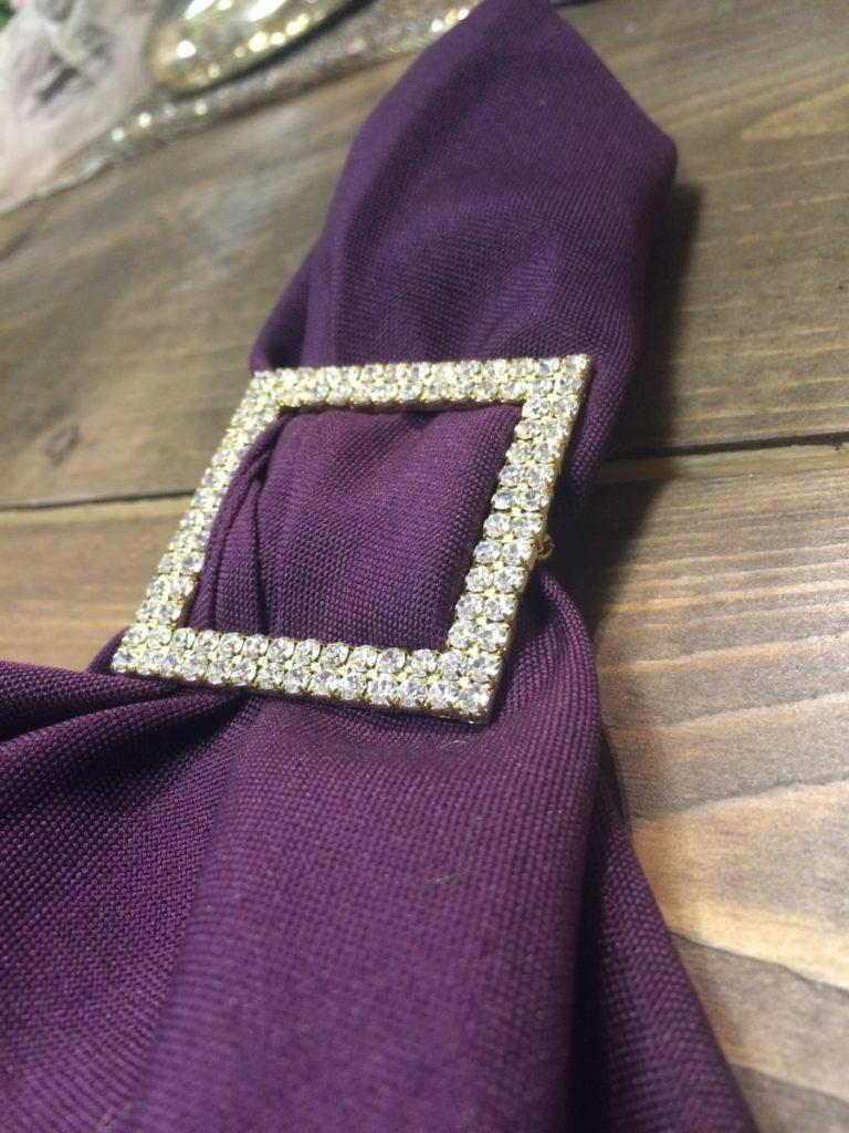 Purple Polyester Napkin with Glitz Napkin Buckle - Also offered in Silver