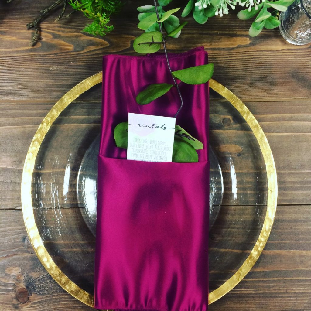 Magenta Lamour Napkin with Gold Rim Charger