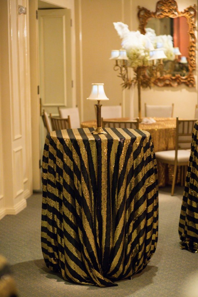 Black/Gold Stripe Sequin Table Linen - Parish Photography