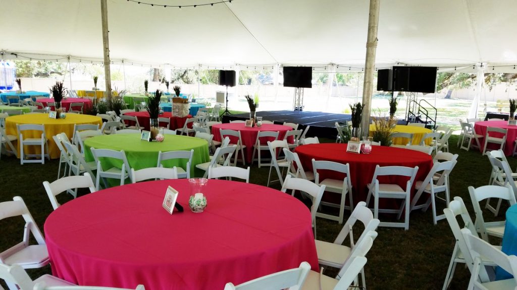 Fiesta Colors in Polyester Fabric with White Folding Chairs