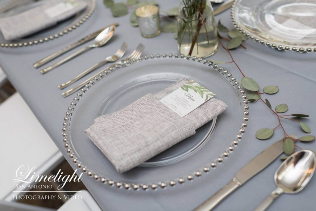 Gray Polyester with Vintage Gray Napkin with a Silver Beaded Glass Charger