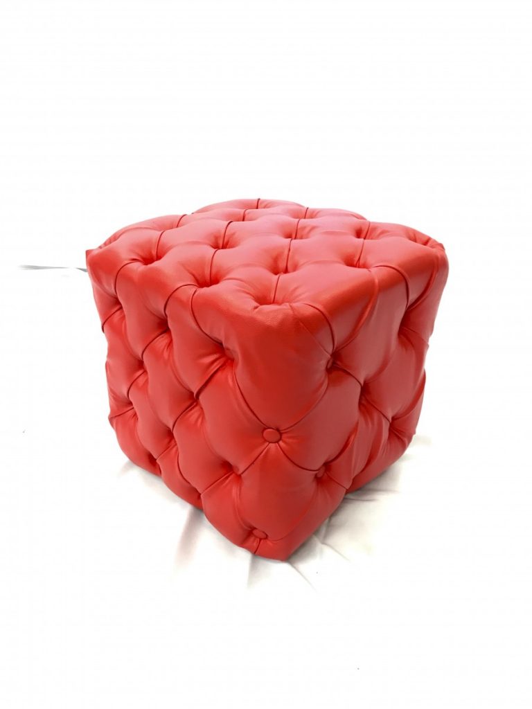 Red Tufted Square Ottoman - Small