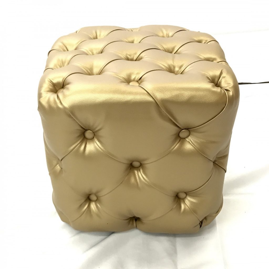 Gold Tufted Square Ottoman - Small