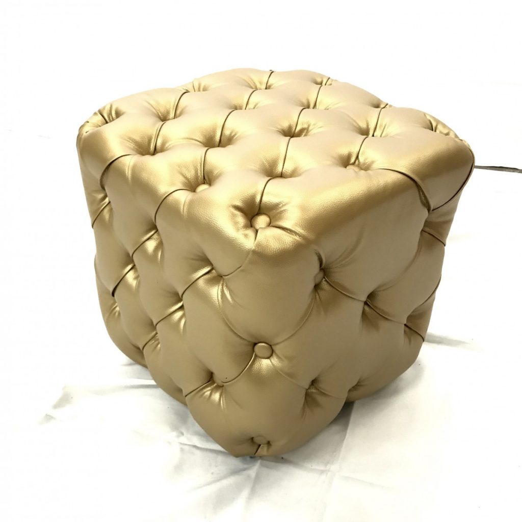 Gold Tufted Square Ottoman - Small