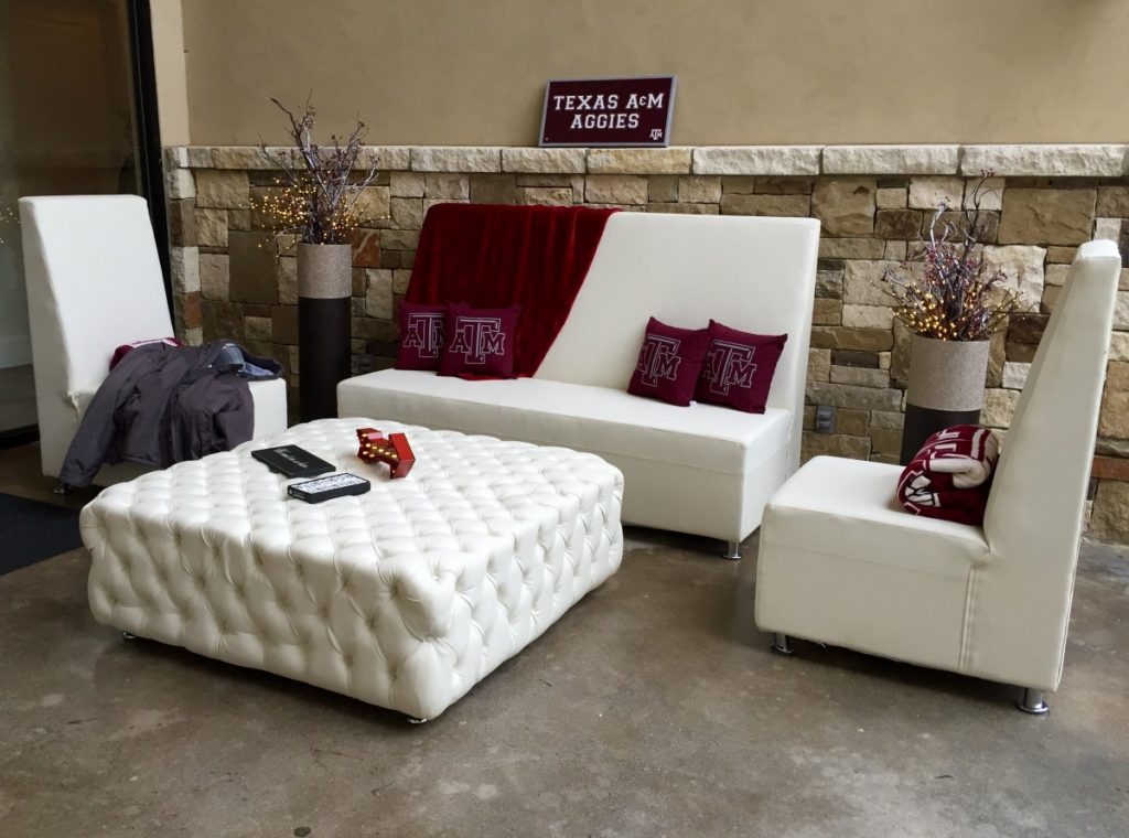 Modern High Back Sofa, Modern High Back Chairs, &amp; Tufted Ottoman