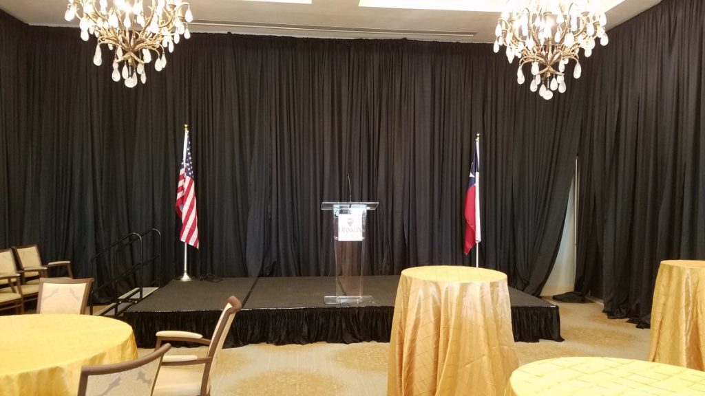 Standard Skirted Staging with Clear Acrylic Podium - 12&#039; W x 8&#039; D