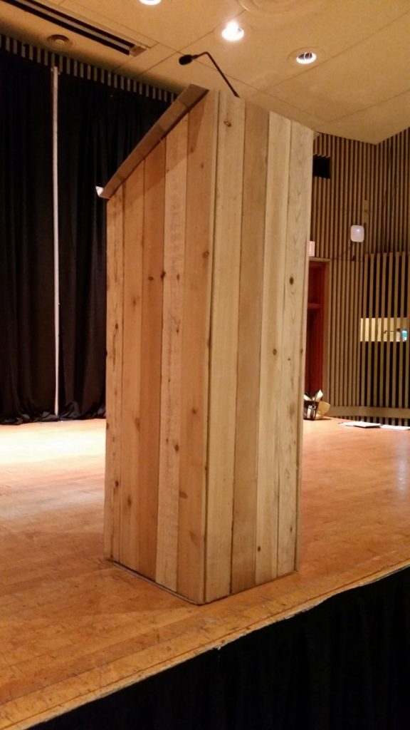 Wooden Picketed Podium with Goose-Neck Microphone
