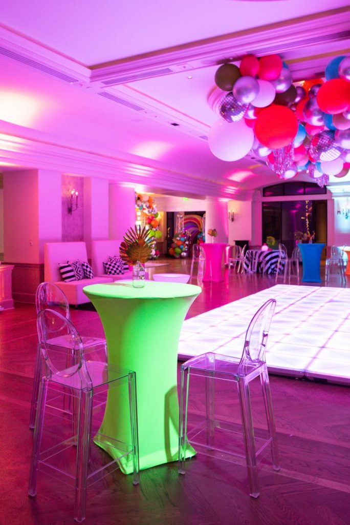 Cocktail Table with Spandex Cover &amp; Ghost Barstools