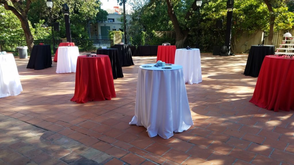 Cocktail Tables with Colored Polyester Linens