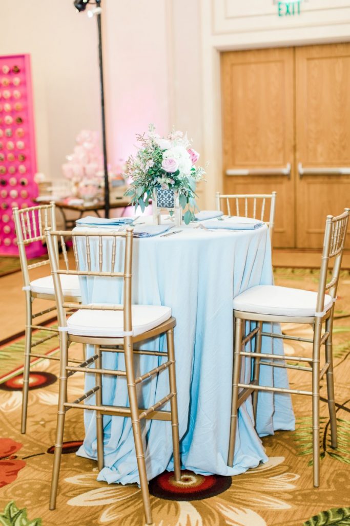 Cocktail Table with Gold Chiavari Chairs