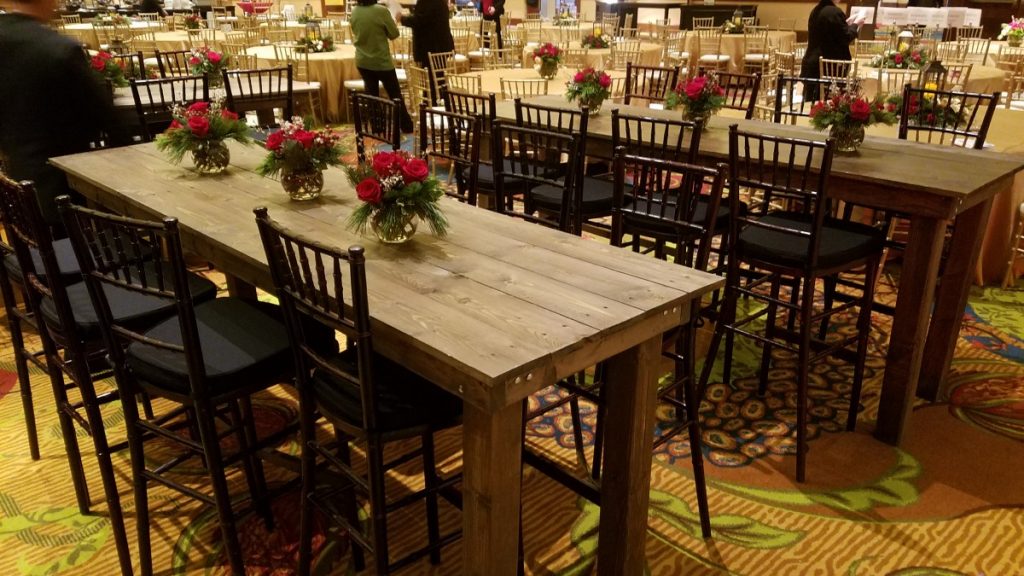 Farm Communal Tables with Mahogany Chiavari Chairs
