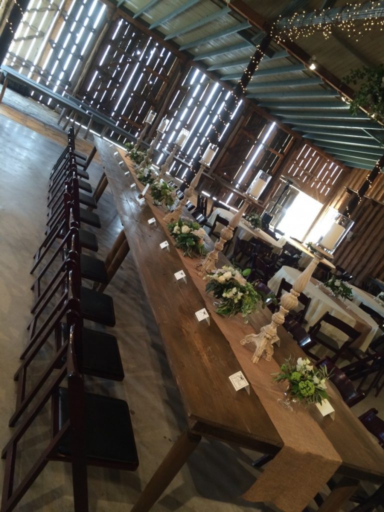 Farm Tables with Mahogany Folding Chairs