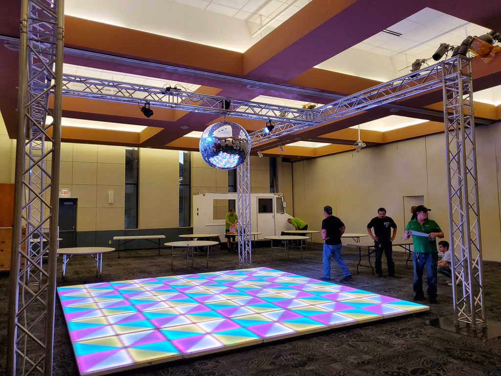 Truss Mounted Disco Ball with LED Dancefloor - DPC Event Services